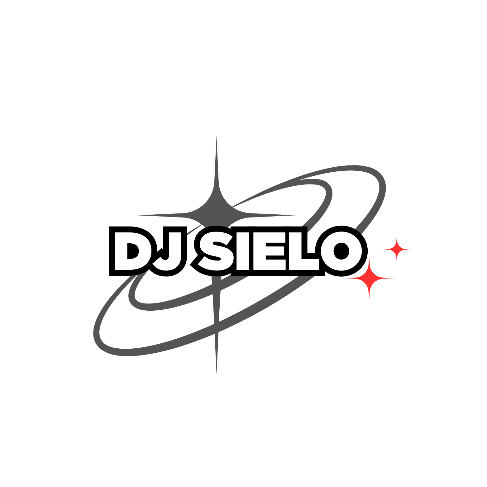 DJ SIELO Logo — Wortmarke mit Orbit-Ringen und Sparkles
